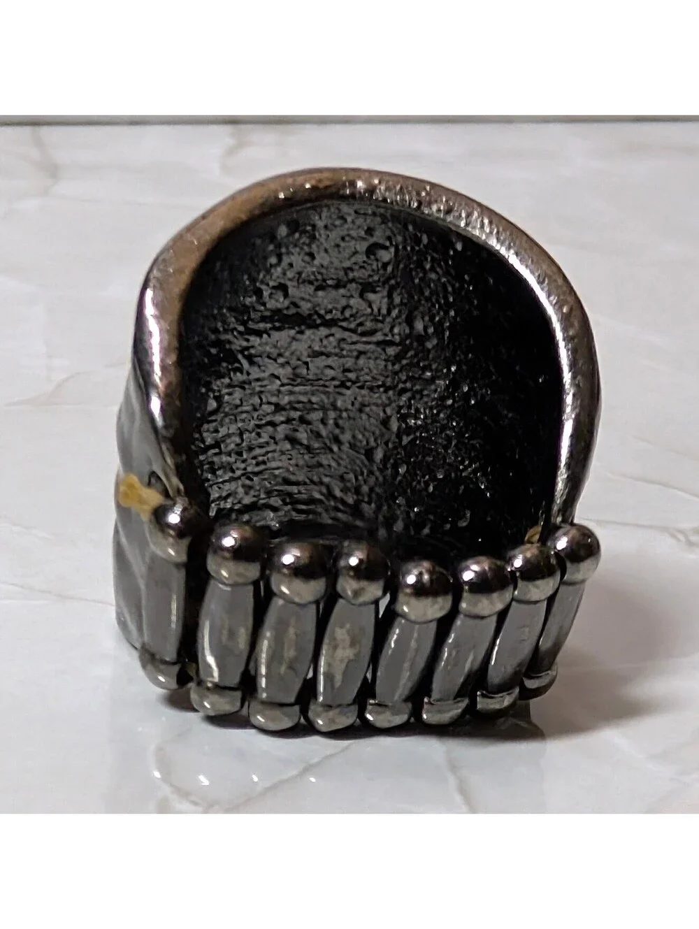 New Stretch Ring Gunmetal Textured Hammered Wide Band Statement Bold Fashion